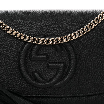 Pebbled Calfskin Medium Soho Flap Crossbody Black