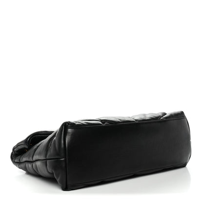 Lambskin Quilted Medium Loulou Puffer Monogram Chain Satchel Black