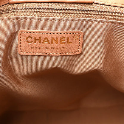 Calfskin Quilted Large CC Shopping Tote Camel
