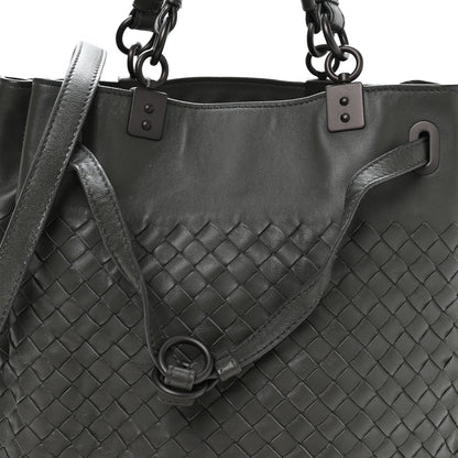 Nappa Intrecciato Drawstring Bucket Bag Grey