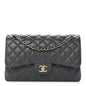Caviar Quilted Jumbo Double Flap Dark Grey