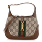 GG Supreme Monogram Azalea Calfskin Web Mini Jackie 1961 Hobo Beige Ebony Brown Sugar