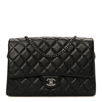 Lambskin Quilted Clutch With Chain Flap Black