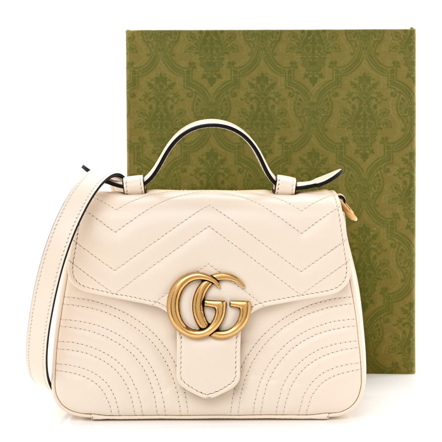 Calfskin Matelasse Mini GG Marmont Top Handle Shoulder Bag White
