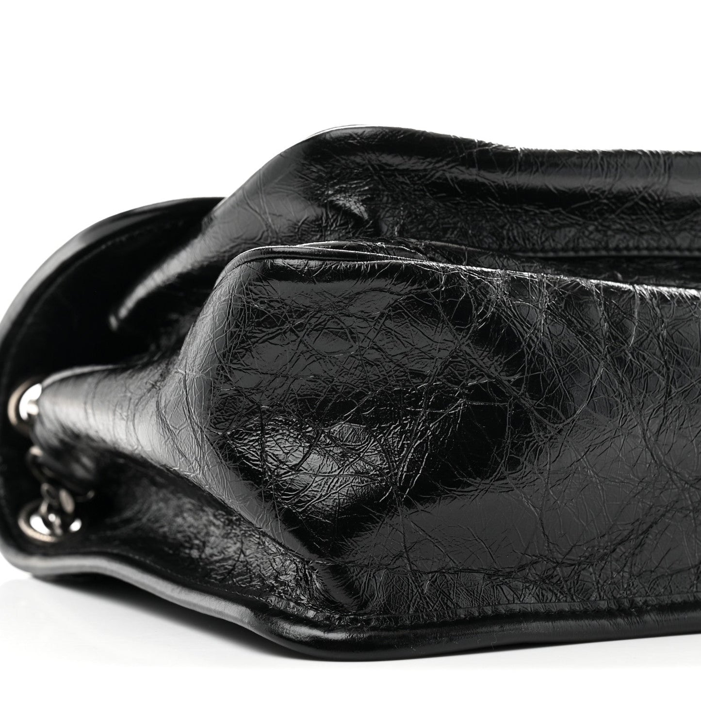 Crinkled Calfskin Matelasse Monogram Medium Niki Chain Satchel Black