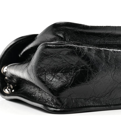 Crinkled Calfskin Matelasse Monogram Medium Niki Chain Satchel Black