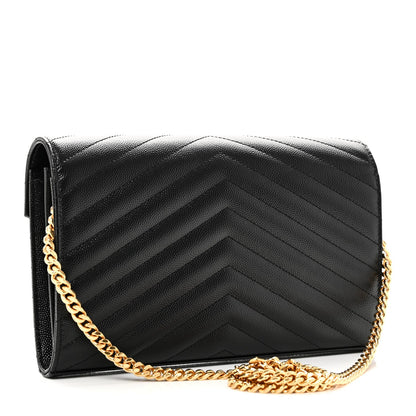 Grain De Poudre Matelasse Chevron Monogram Chain Wallet Black