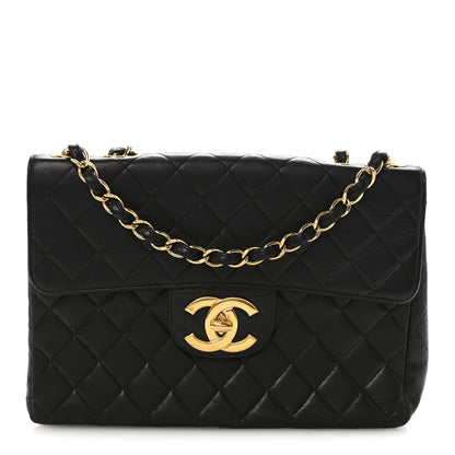 Lambskin Quilted XL Jumbo Single Flap Black