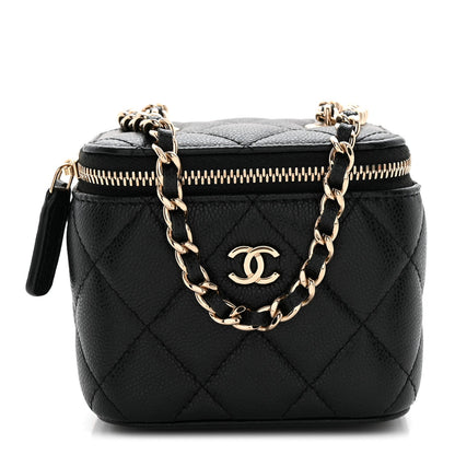 Caviar Quilted Mini Vanity Case With Chain Black