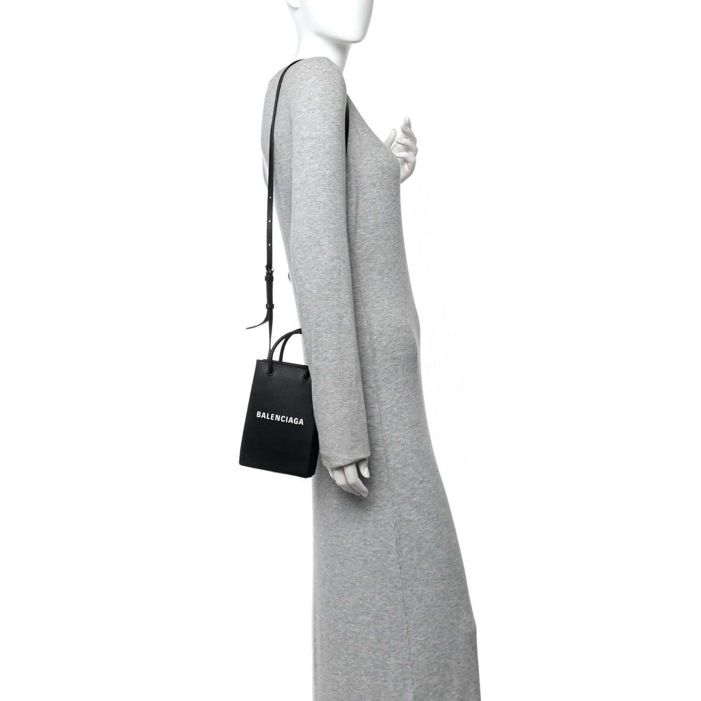 Squared Calfskin Logo Shopping Phone Holder Bag Black