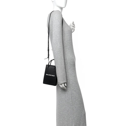 Squared Calfskin Logo Shopping Phone Holder Bag Black