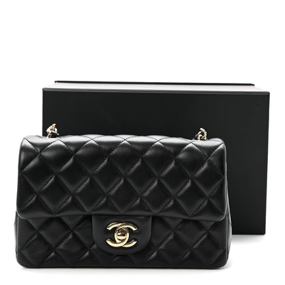 Lambskin Quilted Mini Rectangular Flap  Black