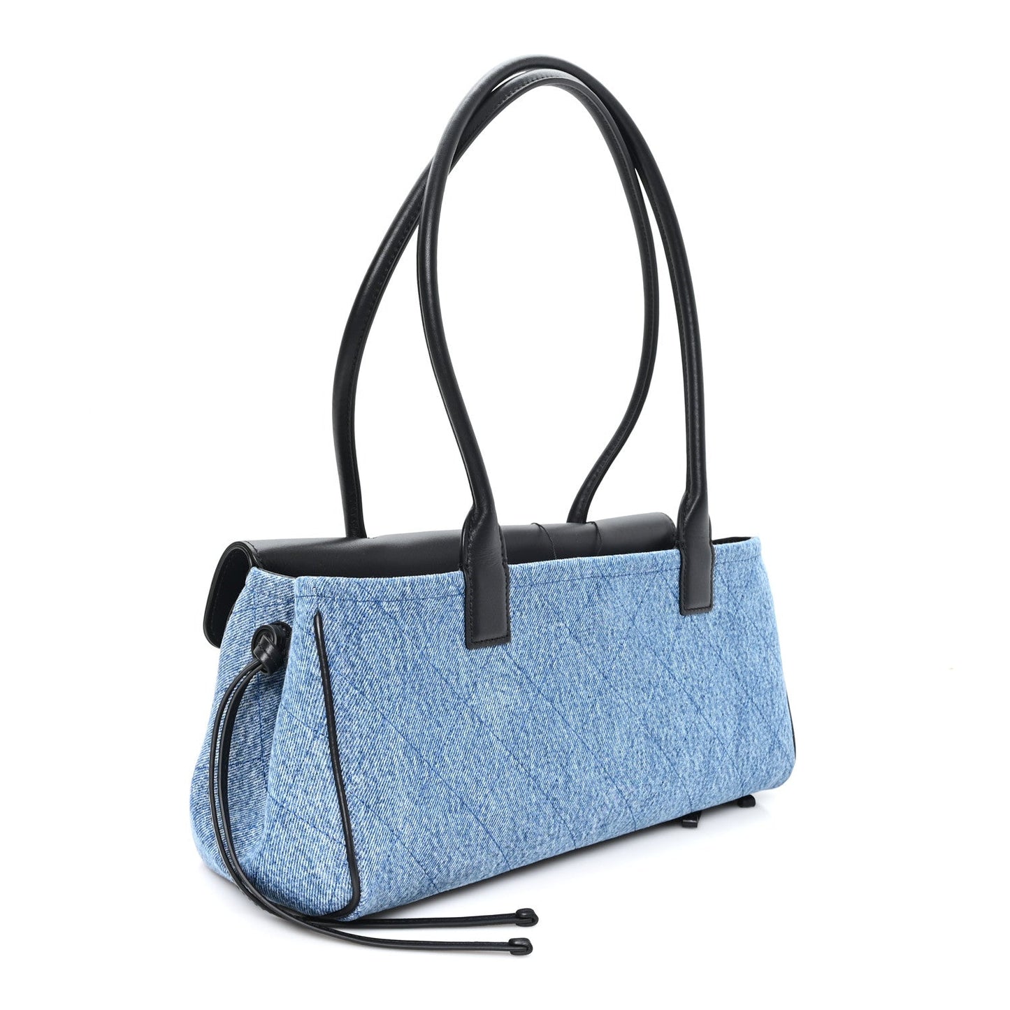 Calfskin Denim Stitched Urban Essentials Small Shopping Bag Blue Black