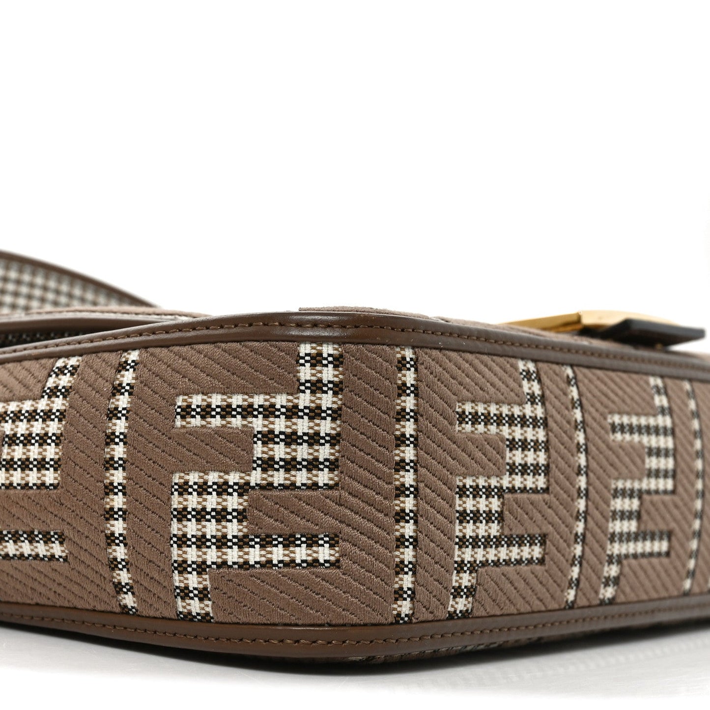 Wool Vitello King Houndstooth FF Embroidered Baguette Beige Moro