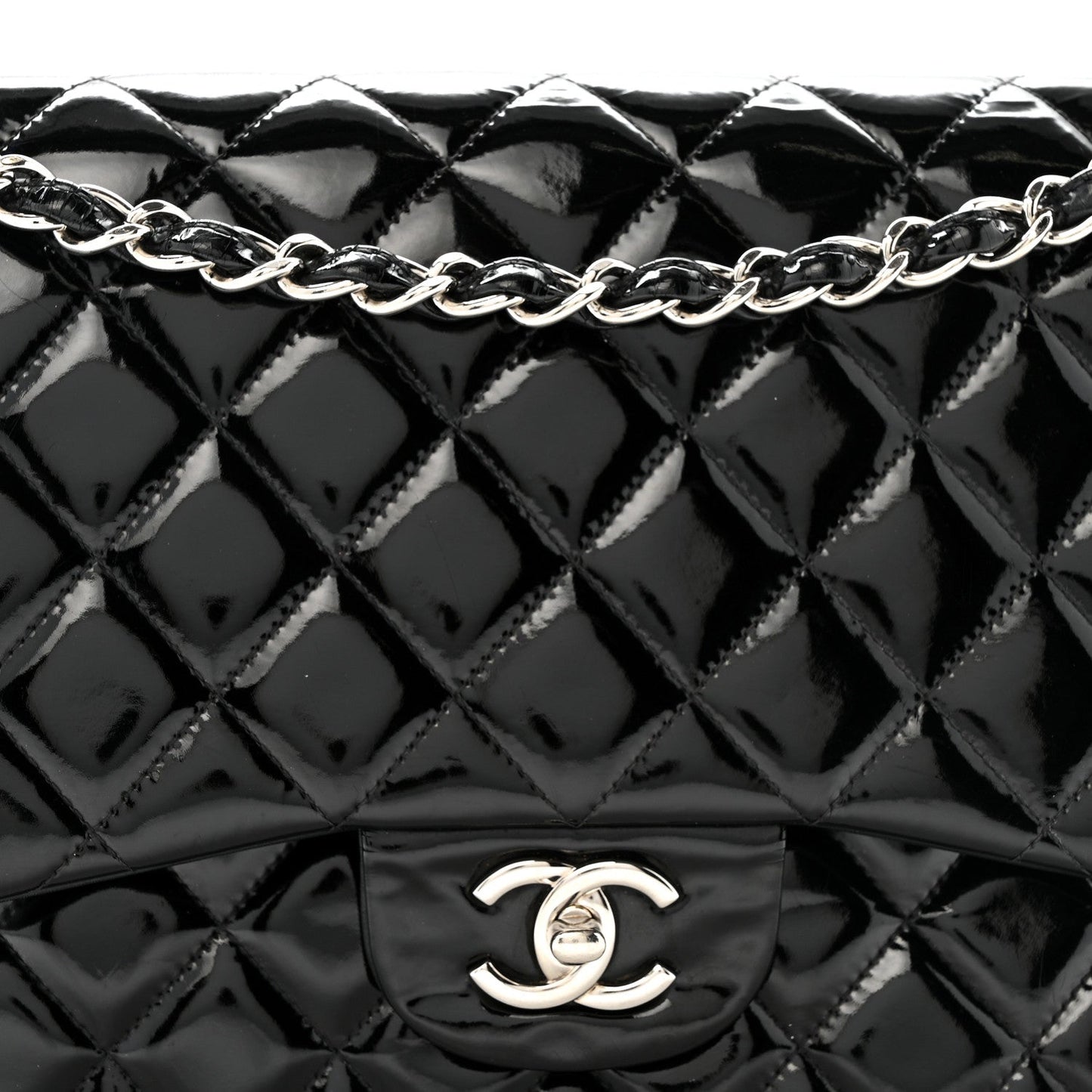 Patent Quilted Jumbo Double Flap Black