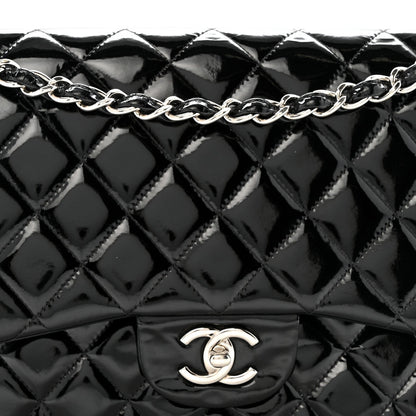 Patent Quilted Jumbo Double Flap Black