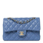 Caviar Quilted Small Double Flap Blue