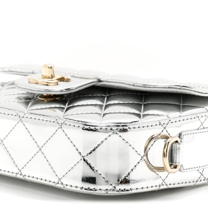 Mirror Calfskin Metallic Calfskin Quilted Hollywood Boulevard Mini Flap With Star Coin Purse Silver