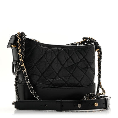 Aged Calfskin Quilted Small Gabrielle Hobo Black