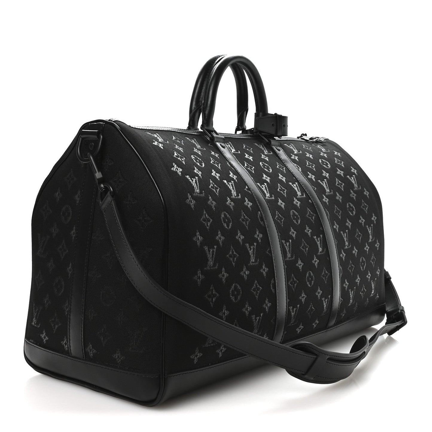 Jacquard Monogram Light Up Keepall Bandouliere 50  Black