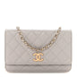 Caviar Quilted Studded CC Wallet On Chain WOC Grey