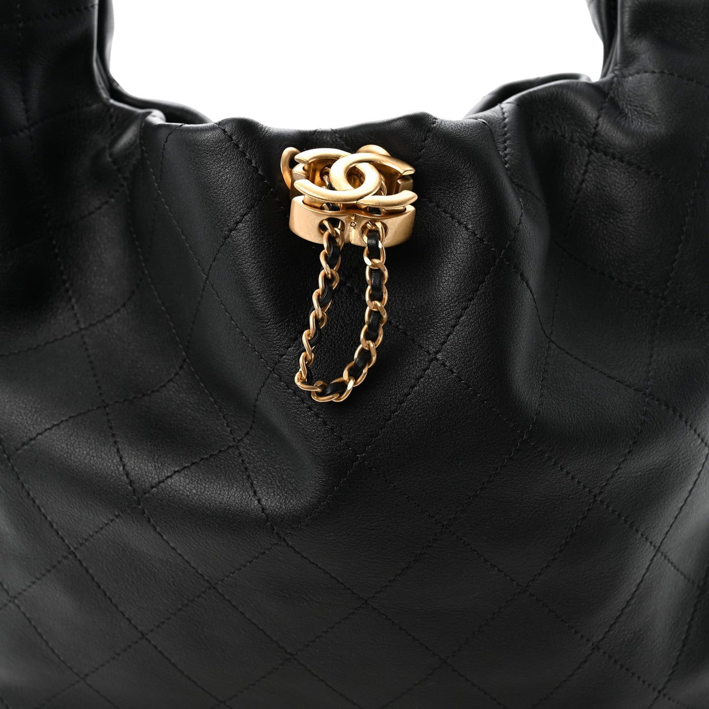Calfskin Quilted Maxi Hobo Black