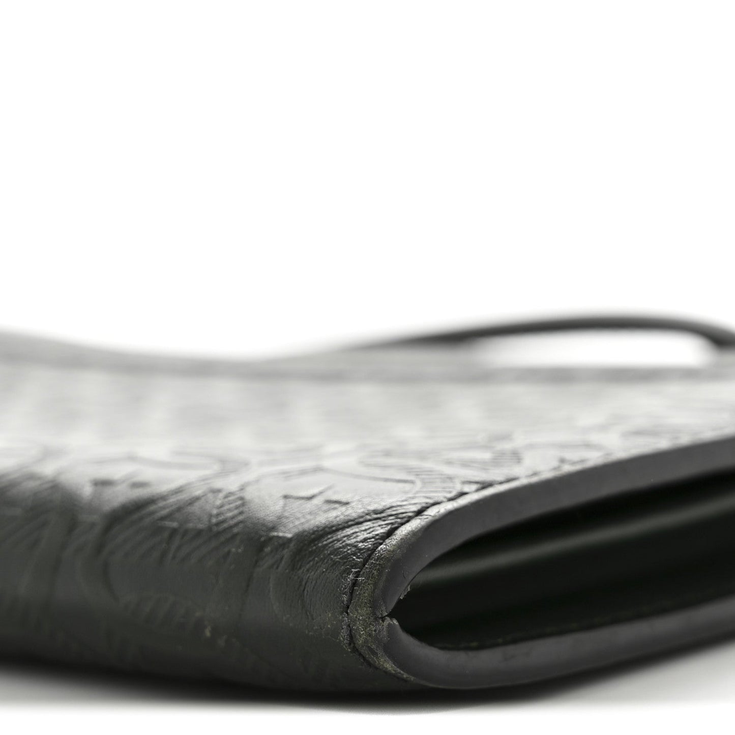 Calfskin Gancini Embossed Wristlet Clutch Dark Green