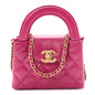 Shiny Aged Calfskin Quilted Mini Nano Kelly Shopper Dark Pink