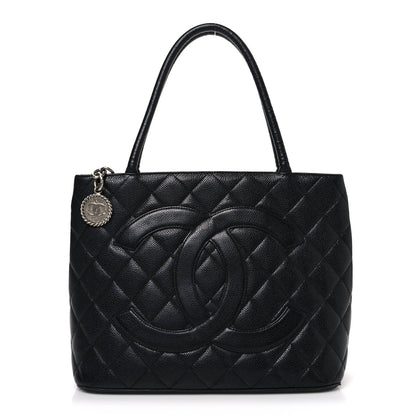 Caviar Quilted Medallion Tote Black