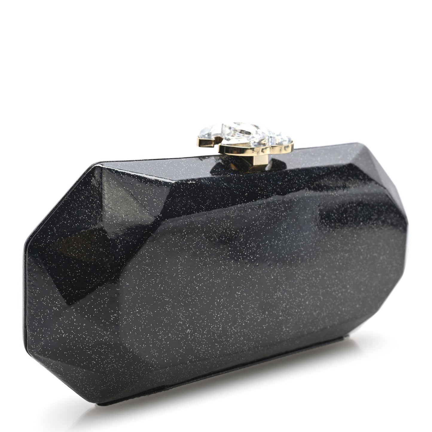 Glitter Vinyl Crystal Clutch Black