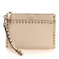 Pebbled Calfskin Rockstud Wristlet Clutch White