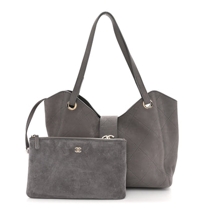 Grained Nubuck Caviar Quilted Large Shopping Bag Grey