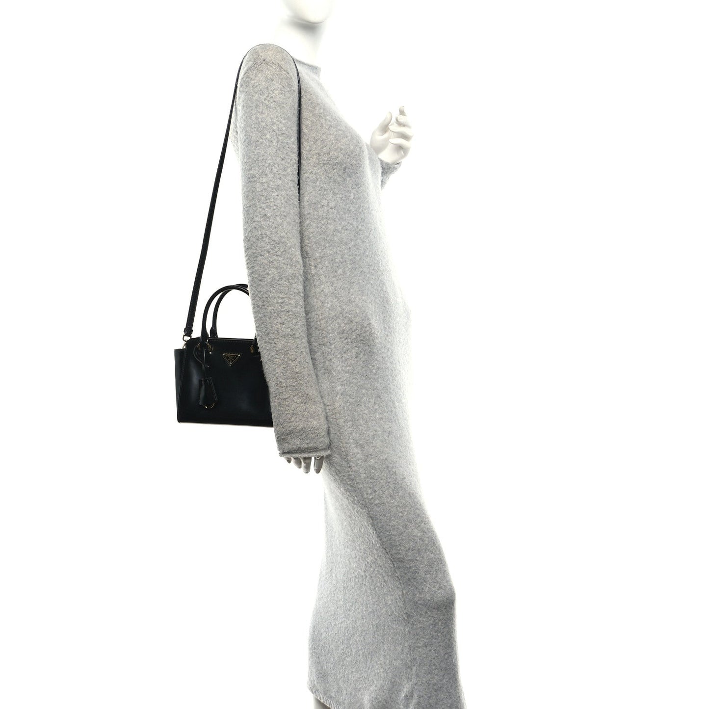 Brushed Calfskin Mini Zippered Crossbody Tote Black