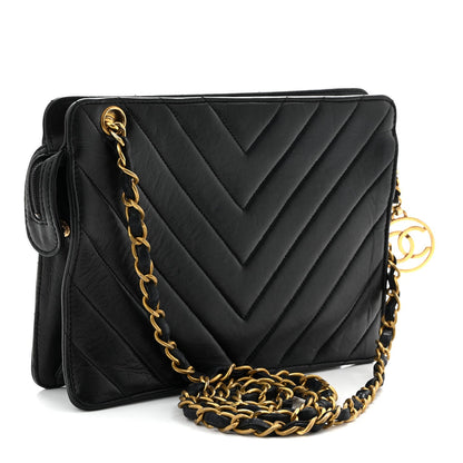 Lambskin Chevron Small Shoulder Bag Black
