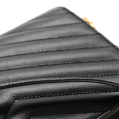 Grain De Poudre Matelasse Chevron Monogram Envelope Chain Wallet Black