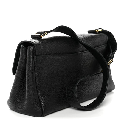 Vitello Daino Soft Flap Shoulder Bag Black
