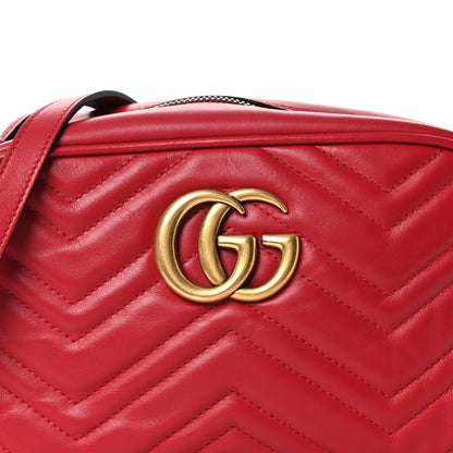 Calfskin Matelasse Small GG Marmont Chain Shoulder Bag Hibiscus Red