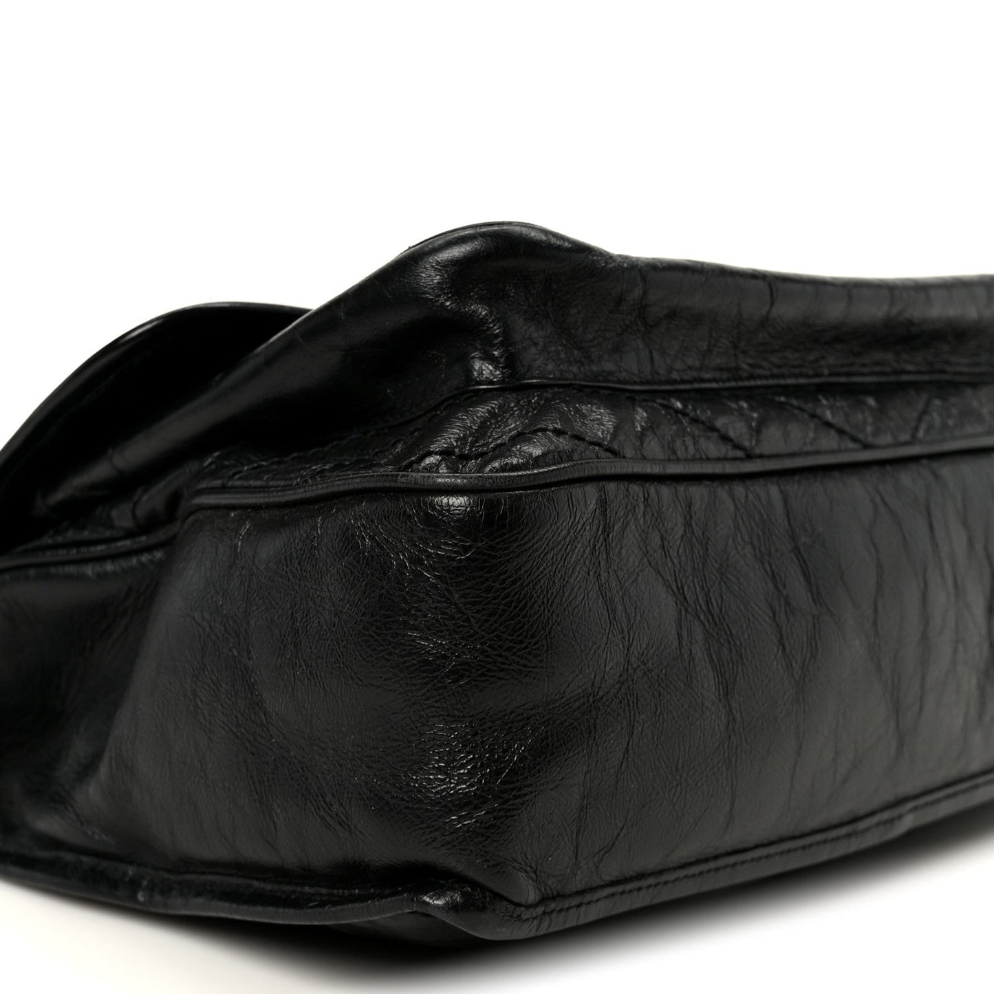 Crinkled Calfskin Matelasse Monogram Large Niki Chain Satchel Black