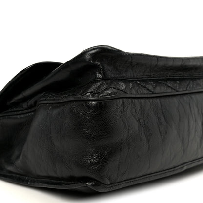 Crinkled Calfskin Matelasse Monogram Large Niki Chain Satchel Black
