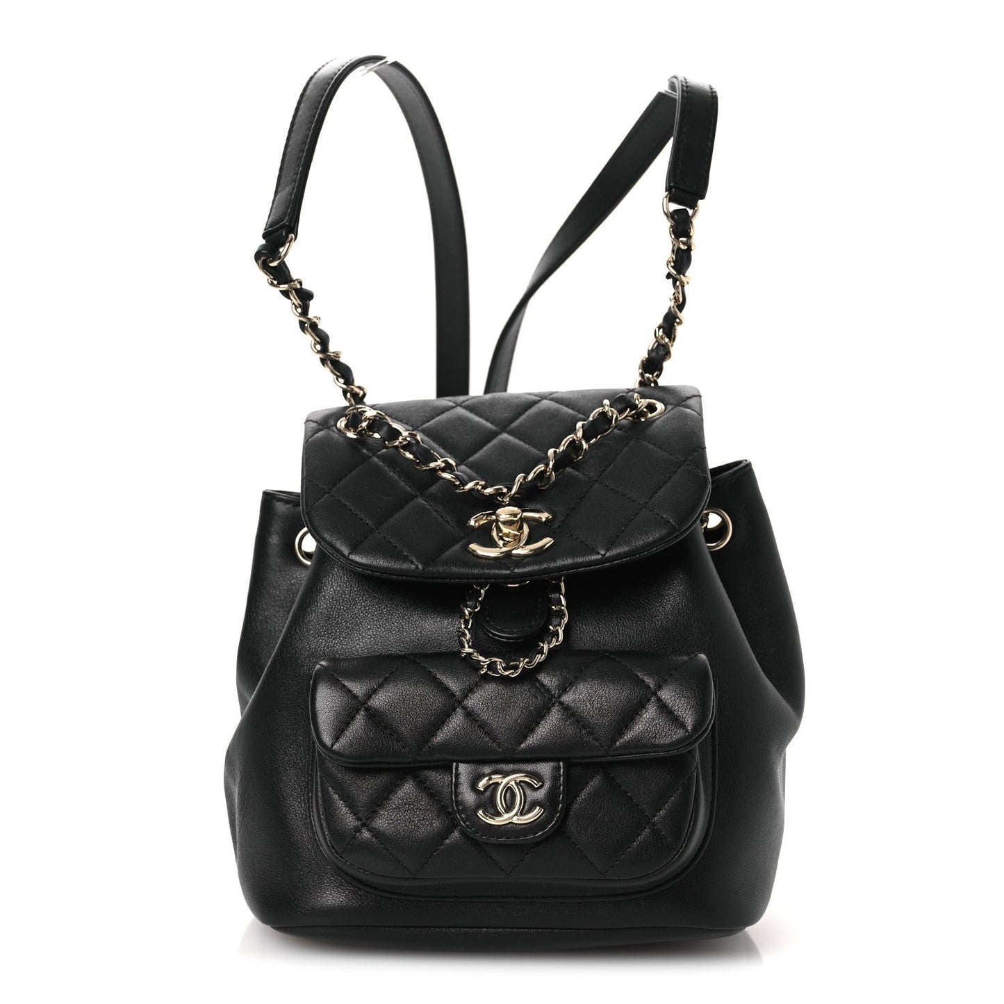 Lambskin Quilted Small Duma Drawstring Backpack Black