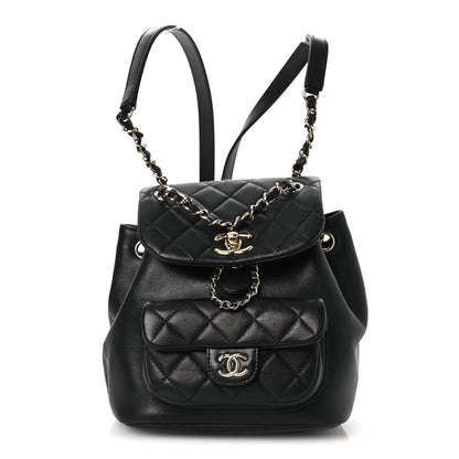 Lambskin Quilted Small Duma Drawstring Backpack Black