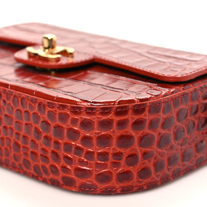 Calfskin Crocodile Embossed Turn Around Mini Flap Burgundy