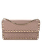 Pebbled Calfskin Rockstud Flap Wallet On Chain Poudre