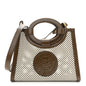 Vitello Liberty Glossy Lambskin Perforated Small Runaway Shopper Tote White Ice Rust Maya