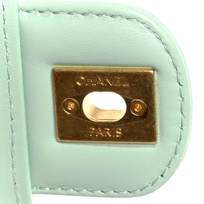 Tweed Handle Crush Top Handle Flap Bag Light Blue Ecru