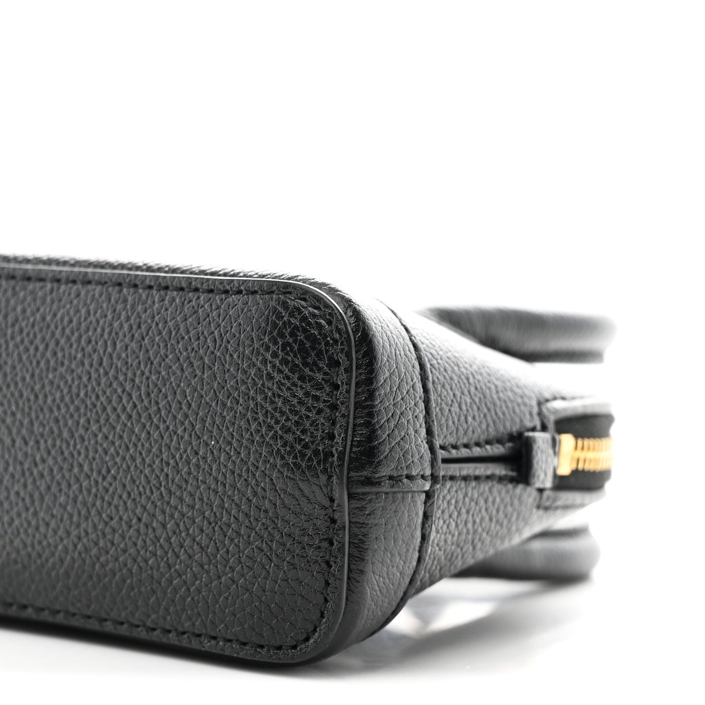 Grained Calfskin Logo Mini Ville Top Handle Bag Black White