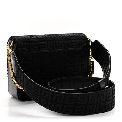 Canvas Woven Embroidered Medium 4G Bag With Chain Black
