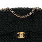 Raffia Crochet Paris Greece Medium Flap Bag Black