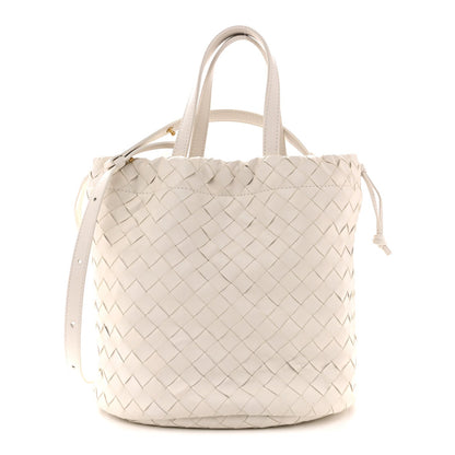 Calfskin Intrecciato Small Castello Bucket Bag White
