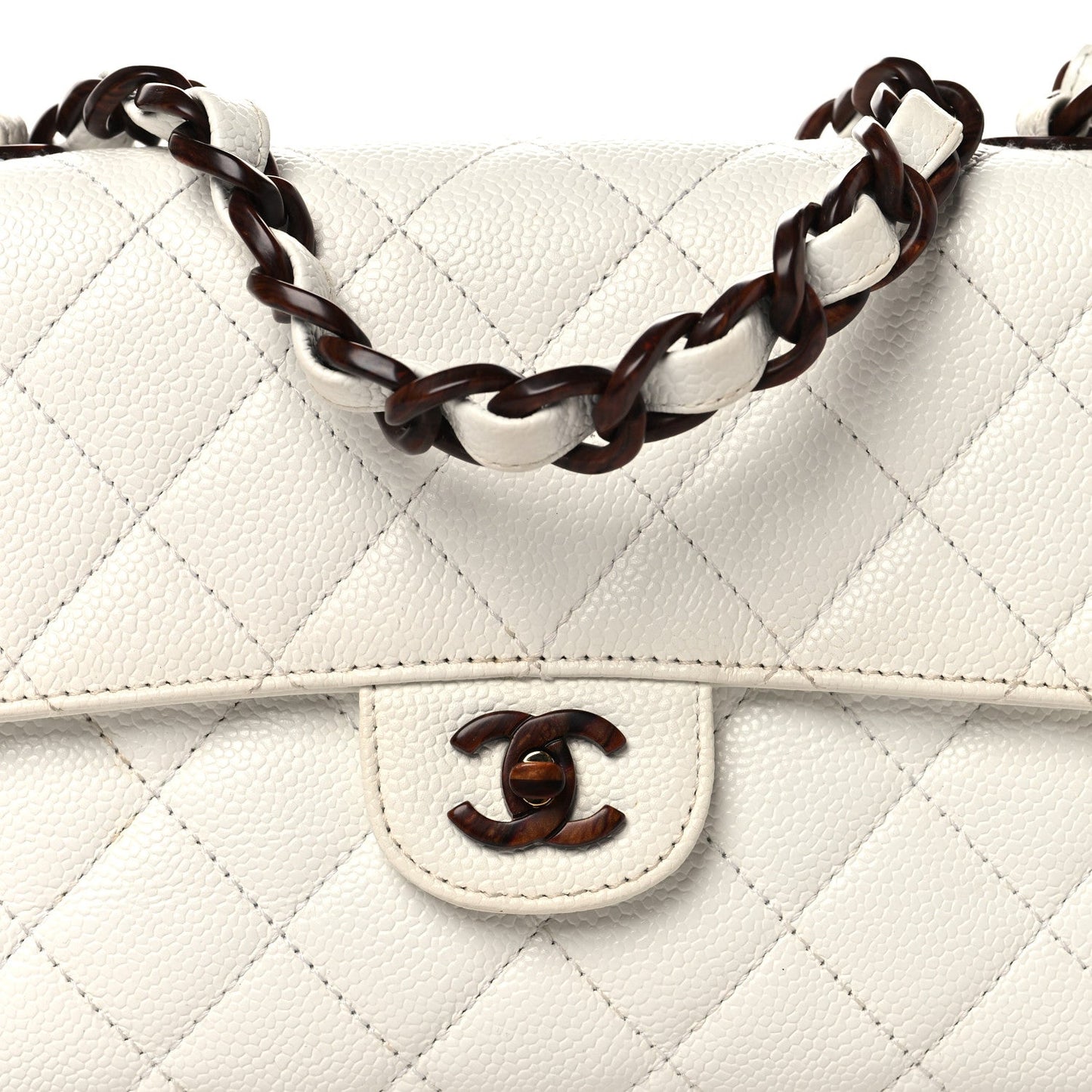 Caviar Quilted Tortoise Medium Single Flap White